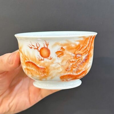 Chén sứ phấn thái cảnh đức cao cấp vẽ tay rồng đẹp làm ly trà chủ 130ml CS76
