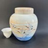 Hũ đựng trà bằng sứ cảnh đức men phấn thái vẽ tay hạc đẹp 7x13x15cm HT52