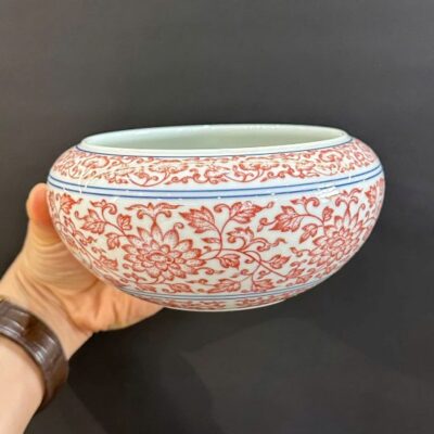 Thuyền trà sứ cảnh đức vẽ tay hoa đẹp men ngũ thái cao cấp 10.5x15x7cm TT33
