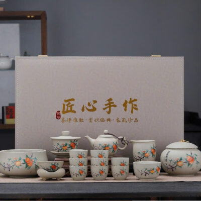 Bộ Ấm Trà Gốm Nung Hình Đào Pháp Lam 9 Chén ATB12