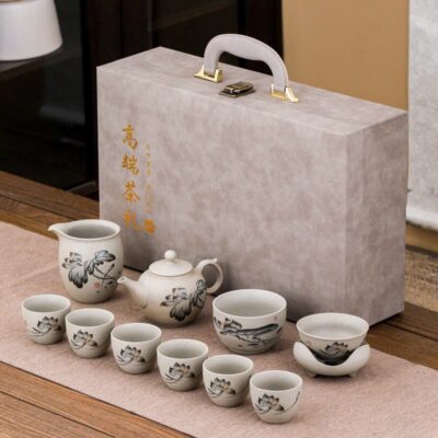 Bộ Ấm Trà Gốm Nung Hoạ Hình Sen 7 Chén ATB08