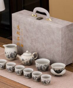 Bộ Ấm Trà Gốm Nung Hình Sơn Thuỷ 7 Chén ATB06