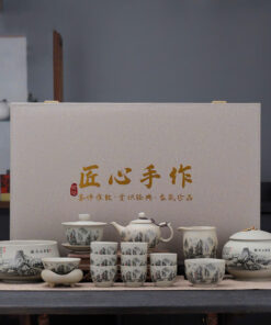 Bộ Ấm Trà Gốm Nung Pháp Lam Hình Sơn Thuỷ Đầy Đủ ATB13