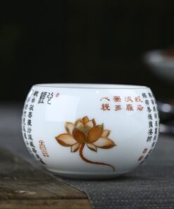 Chén Sứ Cảnh Đức Khắc Bát Nhã Hoa Sen Dáng Khum 180ml CS29