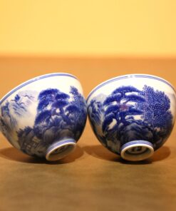 Ly trà sứ cảnh đức cao cấp men lam vẽ tay thiên lý giang sơn làm chén chủ110ml CS81.