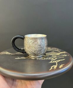 Chén bạc nguyên chất mai lan cúc trúc nguyên chất 999 làm ly uống trà có quai CB96