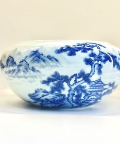 Thuyền trà dưỡng ấm sứ Cảnh Đức hoạ Sơn Thuỷ 11,5x15x7 TT30