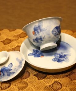 Tiềm Trà Sứ Cảnh Đức Cao Cấp Vẽ Tay Hoạ Ngư Đồ 150ml AS87