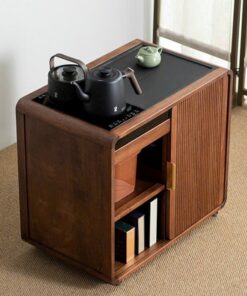 Bàn Trà Gỗ Óc Chó Di Động Mặt Đá Hai Ngăn Hở Cao 66x73.5x45cm BT19