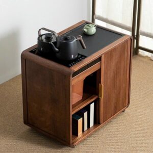 Bàn Trà Gỗ Óc Chó Di Động Mặt Đá Hai Ngăn Hở Cao 66x73.5x45cm BT19