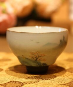 Chén Sứ Cảnh Đức Tử Sa Đế-Men Rạn Hoạ Tiêu Ẩn Sơn Lâm 100ml CS79