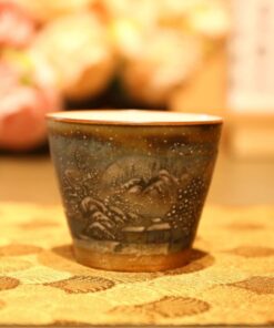 Chén sứ Cảnh Đức vẽ tay cảnh tuyết – men nung củi ấm áp 100ml CS79