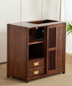 Tủ Trà Di Động Gỗ Mun Sọc 2 Ngăn Kín Cao 66x66x35.5cm BT12