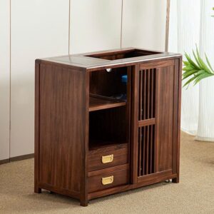 Tủ Trà Di Động Gỗ Mun Sọc 2 Ngăn Kín Cao 66x66x35.5cm BT12