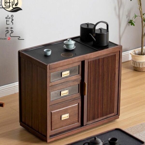 Tủ Trà Di Động Gỗ Óc Chó Mặt Đá 3 Ngăn Kín Cao 70x77.5x41cm BT18
