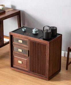 Tủ Trà Di Động Gỗ Óc Chó Mặt Đá 3 Ngăn Kín Cao 70x77.5x41cm BT18