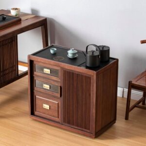 Tủ Trà Di Động Gỗ Óc Chó Mặt Đá 3 Ngăn Kín Cao 70x77.5x41cm BT18
