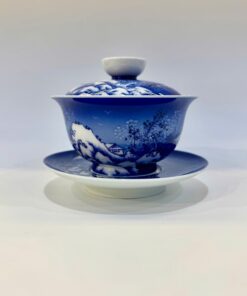 Tiềm trà sứ cảnh đức cao cấp vẽ tay mùa đông đẹp làm chén khải AS51-XANH