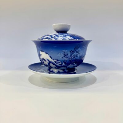 Tiềm trà sứ cảnh đức cao cấp vẽ tay mùa đông đẹp làm chén khải AS51-XANH