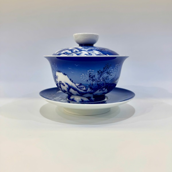 Tiềm trà sứ cảnh đức cao cấp vẽ tay mùa đông đẹp làm chén khải AS51-XANH