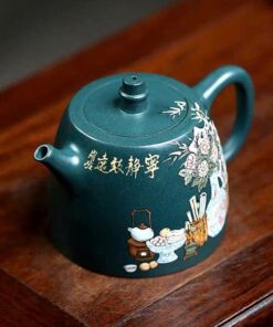 Ấm tử sa Nghi Hưng lục nê đức trung họa tiết sung túc 250ml ATS104