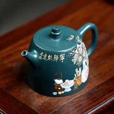 Ấm tử sa Nghi Hưng lục nê đức trung họa tiết sung túc 250ml ATS104