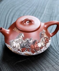 Ấm Tử Sa Đất Cũ Đáy Tào Thanh Dáng Thạch Biều Hoạ Bát Mã Đáo Thành Công 290ml ATS20