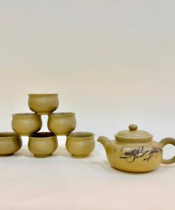 Bộ ấm chén tử sa nê hưng tây thi khắc sen cao cấp 230ml vàng BAT205