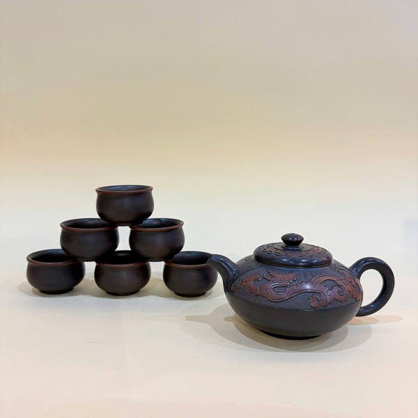 Bộ ấm chén tử sa hoả biến nê hưng hư biến khắc rồng cao cấp 250ml BAT77