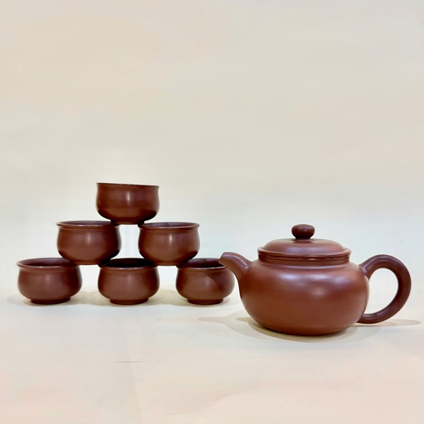 Bộ ấm chén tử sa nê hưng dáng biển phúc thủ công trơn nâu đẹp 230ml BAT85