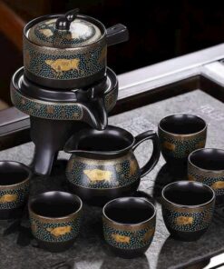Bộ Ấm Trà Cối Xay Sứ Cảnh Đức Lòng Đen AT01