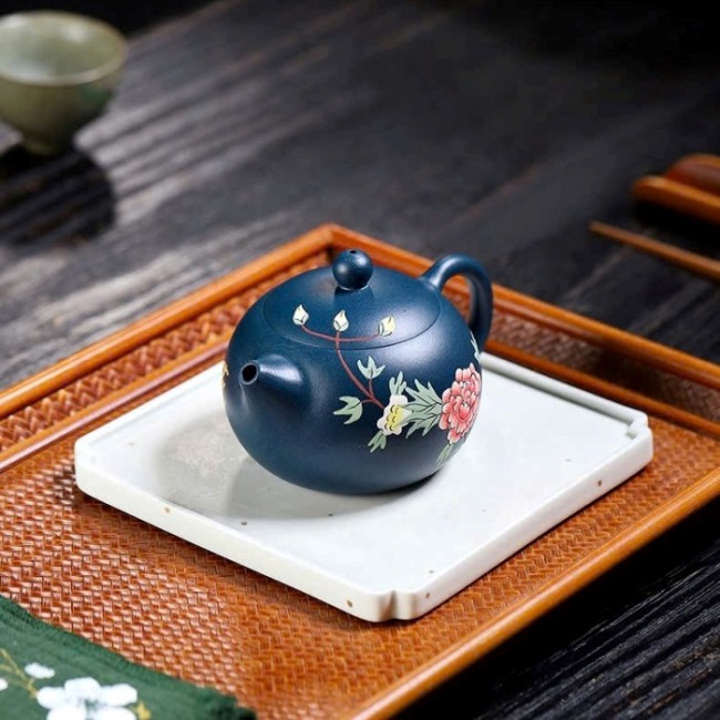 Bộ ấm tử sa Nghi Hưng lục nê tây thi họa hoa mẫu đơn 230ml AT32 - Ảnh 2