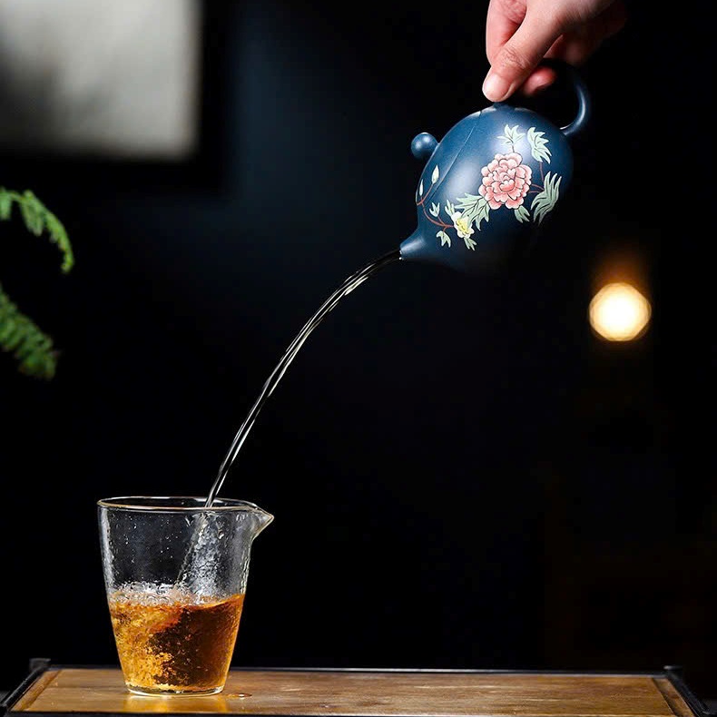 Bộ ấm tử sa Nghi Hưng lục nê tây thi họa hoa mẫu đơn 230ml AT32 - Ảnh 3