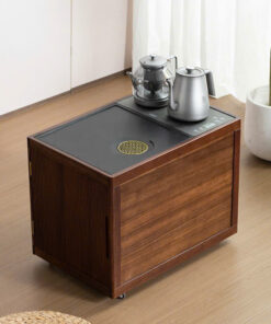 Bàn Trà Gỗ Óc Chó Di Động Mặt Đá 37x37cm Cao 48x61x40.5cm BT20