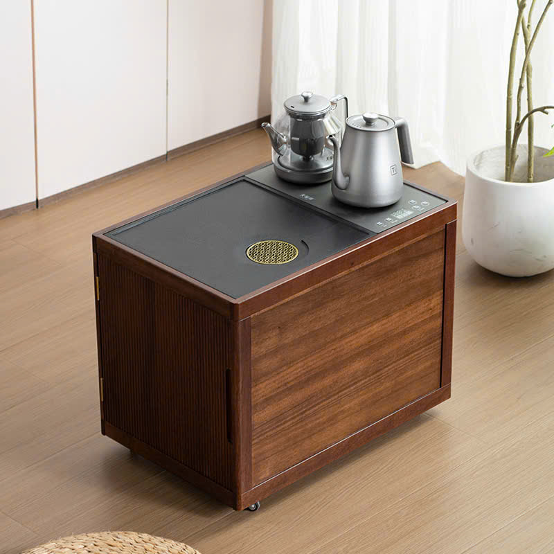 Bàn Trà Gỗ Óc Chó Di Động Mặt Đá 37x37cm Cao 48x61x40.5cm BT20