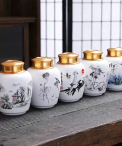 Hũ Trà Sứ Nắp Xoáy 2 Lớp Nhiều Họa Tiết 450ml HT88