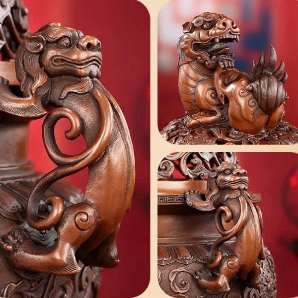 Lư Trầm Đồng Đỏ Nghê Tỳ Hưu Cao 18cm LD64 - Ảnh 4