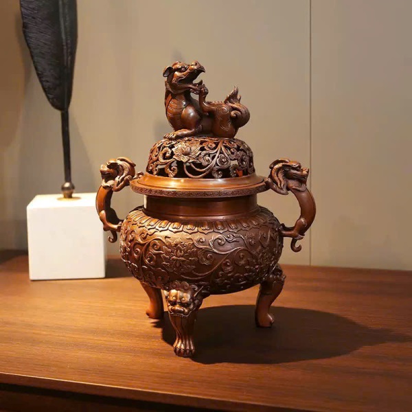 Lư Trầm Đồng Đỏ Nghê Tỳ Hưu Cao 18cm LD64 - Ảnh 5