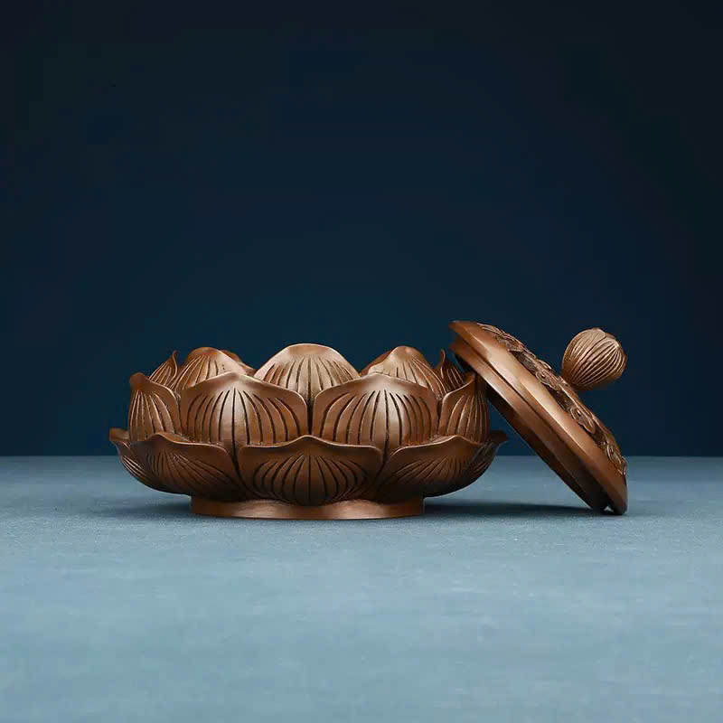 Lư Trầm Đồng Đỏ Khắc Sen LD65 - Ảnh 2