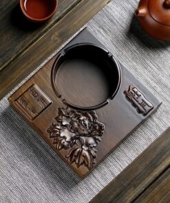 Gạt Tàn Gỗ Gụ Dáng Vuông Khắc Hoa Mẫu Đơn 16x4.5cm GTG05