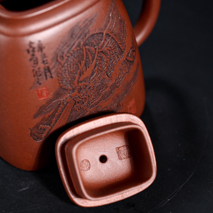 Ấm Tử Sa Đất Cũ Đáy Tào Thanh Tứ Phương Hoạ Rồng 330ml ATS611 - Ảnh 3