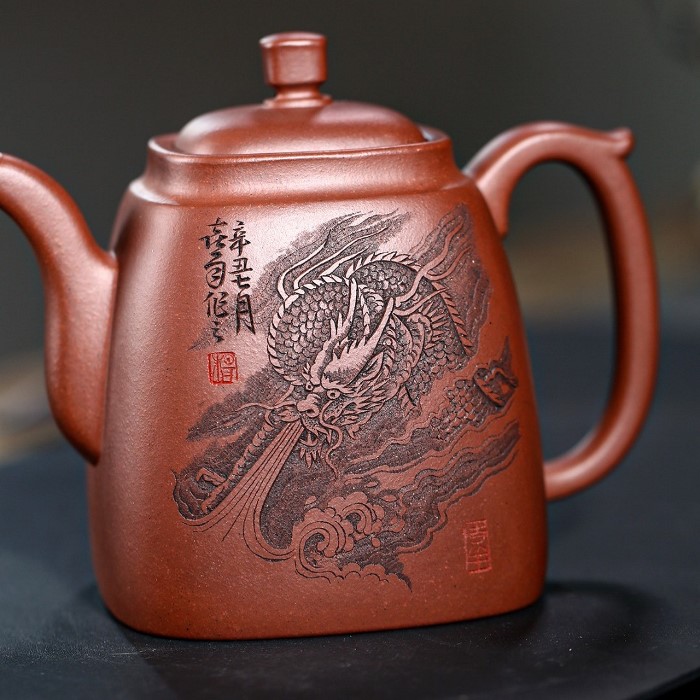 Ấm Tử Sa Đất Cũ Đáy Tào Thanh Tứ Phương Hoạ Rồng 330ml ATS611 - Ảnh 5