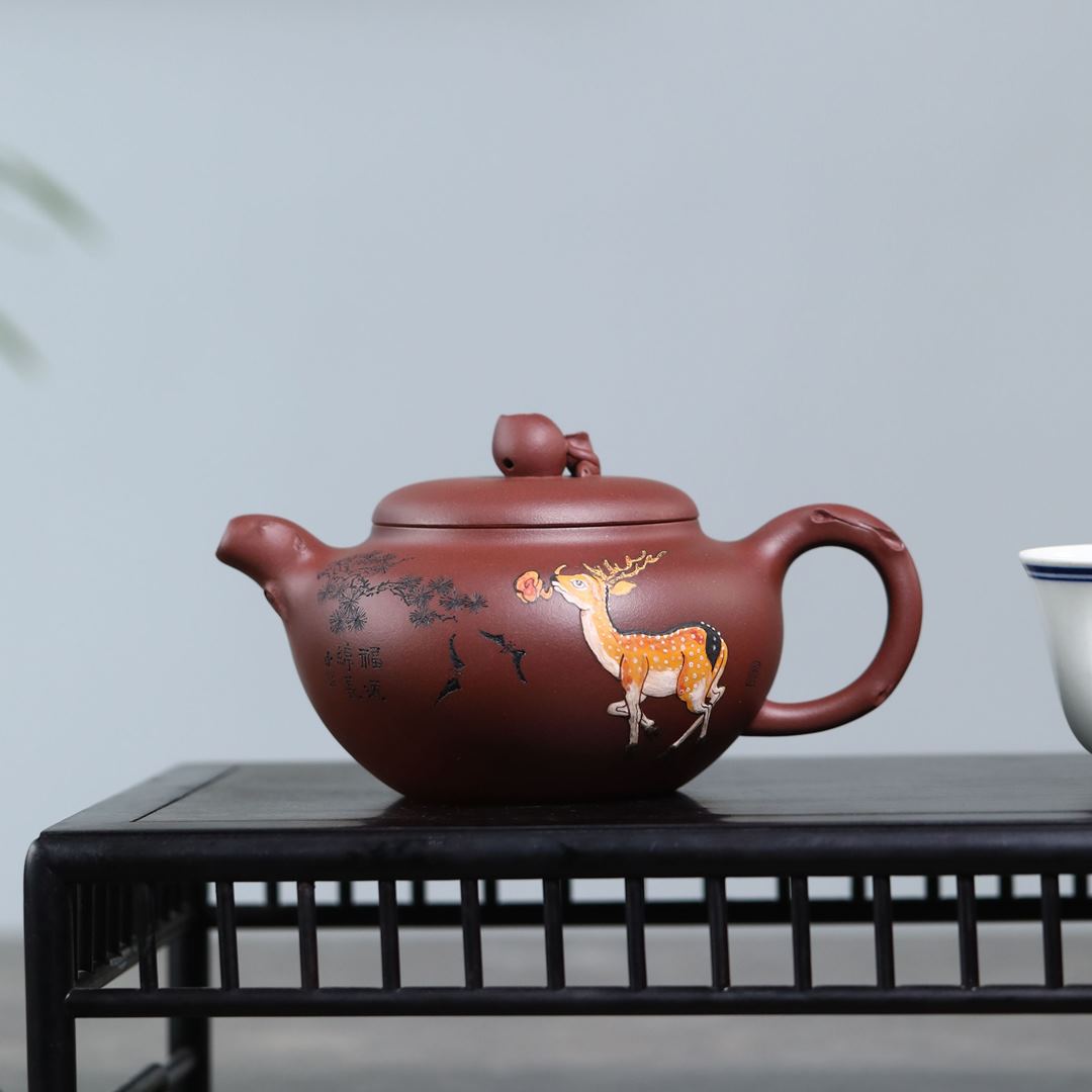 Ấm Tử Sa Đất Cũ Tử Nê Chuyết Chỉ Hươu Tùng Trường Thọ 150ml ATS617