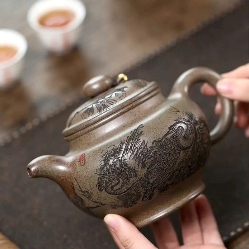 Ấm tử sa biển phúc khắc tùng hạc 700ml ATSM08 - Ảnh 4