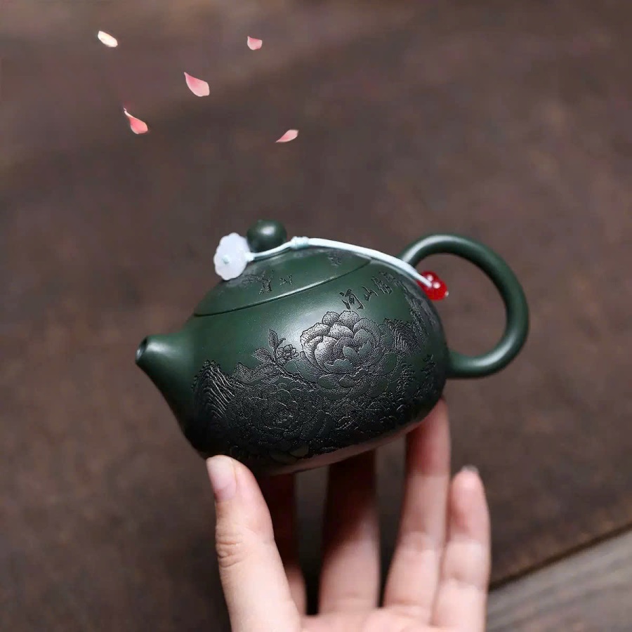 Ấm tử sa lục nê tây thi khắc hoa mẫu đơn 160ml ATSM19 - Ảnh 4