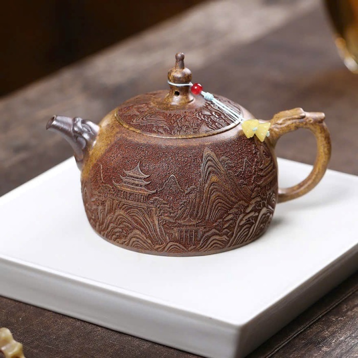 Ấm Tử Sa Đoàn Nê Hoả Biến Bán Nguyệt Sơn Thuỷ Hữu Tình 330ml ATSM64 - Ảnh 2