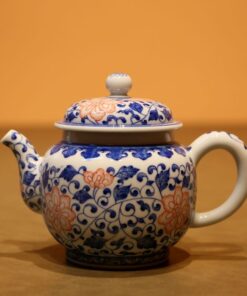 Ấm Trà Sứ Cảnh Đức Vẽ Tay Hoa Phỏng Cổ Xanh 300ml AS65