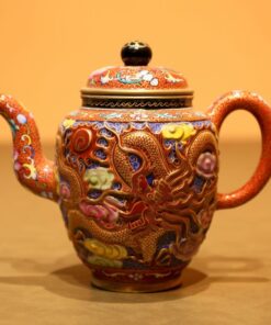 Ấm Tử Sa Dáng Cổ Pháp Lam Vẽ Nổi Long Phụng 400ml ATS145