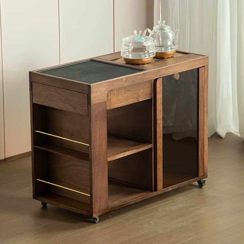 Bàn Trà Di Động Mặt Đá Gỗ Óc Chó KT:81x40.5x67cm BT34