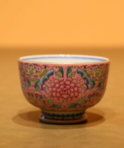 Chén Sứ Cảnh Đức Vẽ Tay Pháp Lam Tím Lòng Chén Hoạ Sen 150ml CS62